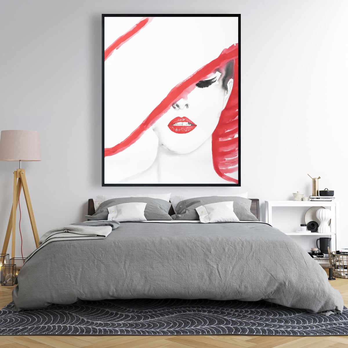 C1FC4860PSFHC5 48 x 60 in. Woman with a Summer Hat - Fashion White Framed Canvas Decor