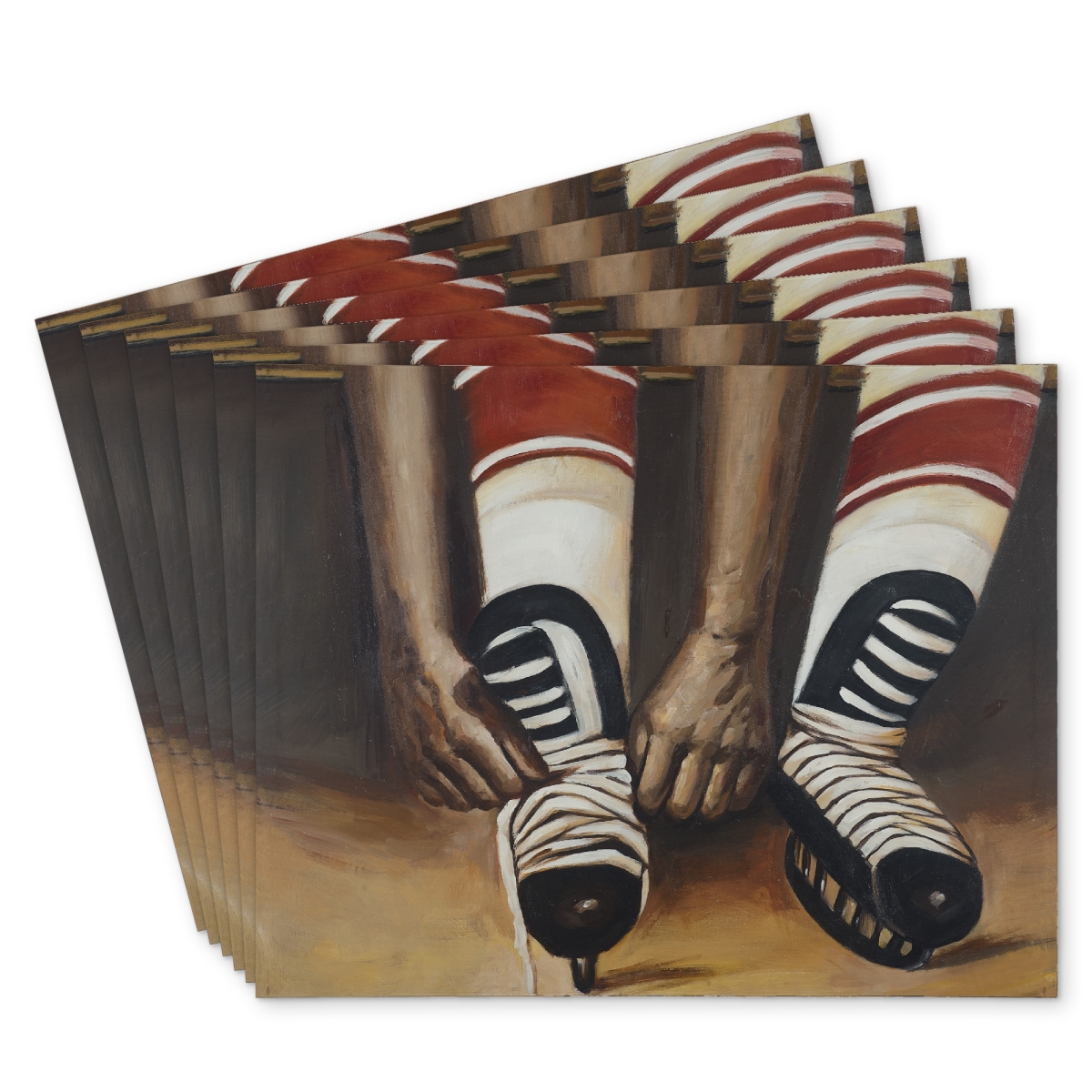 Picture of Begin Home Decor C6PP14187DB678 14 x 18 in. Hockey Player Ties His Skates Polyester Placemat - Home Decor - Set of 6