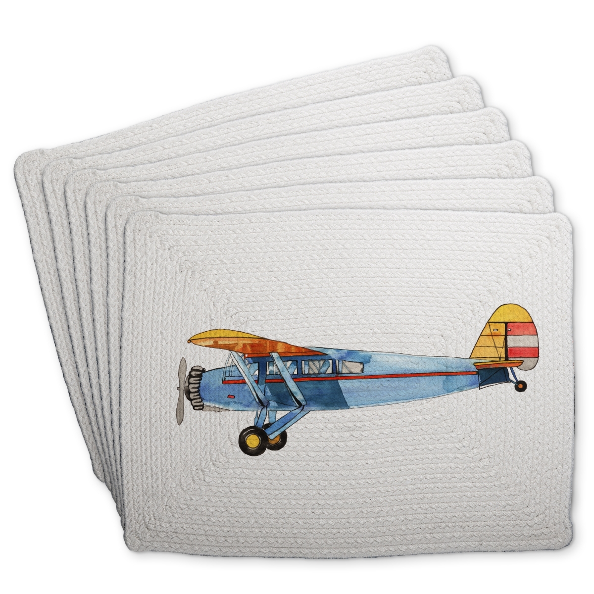 Picture of Begin Home Decor C6BP14184P0999 14 x 18 in. Small Blue Plane Braided Polyester Placemat - Home Decor - Set of 6