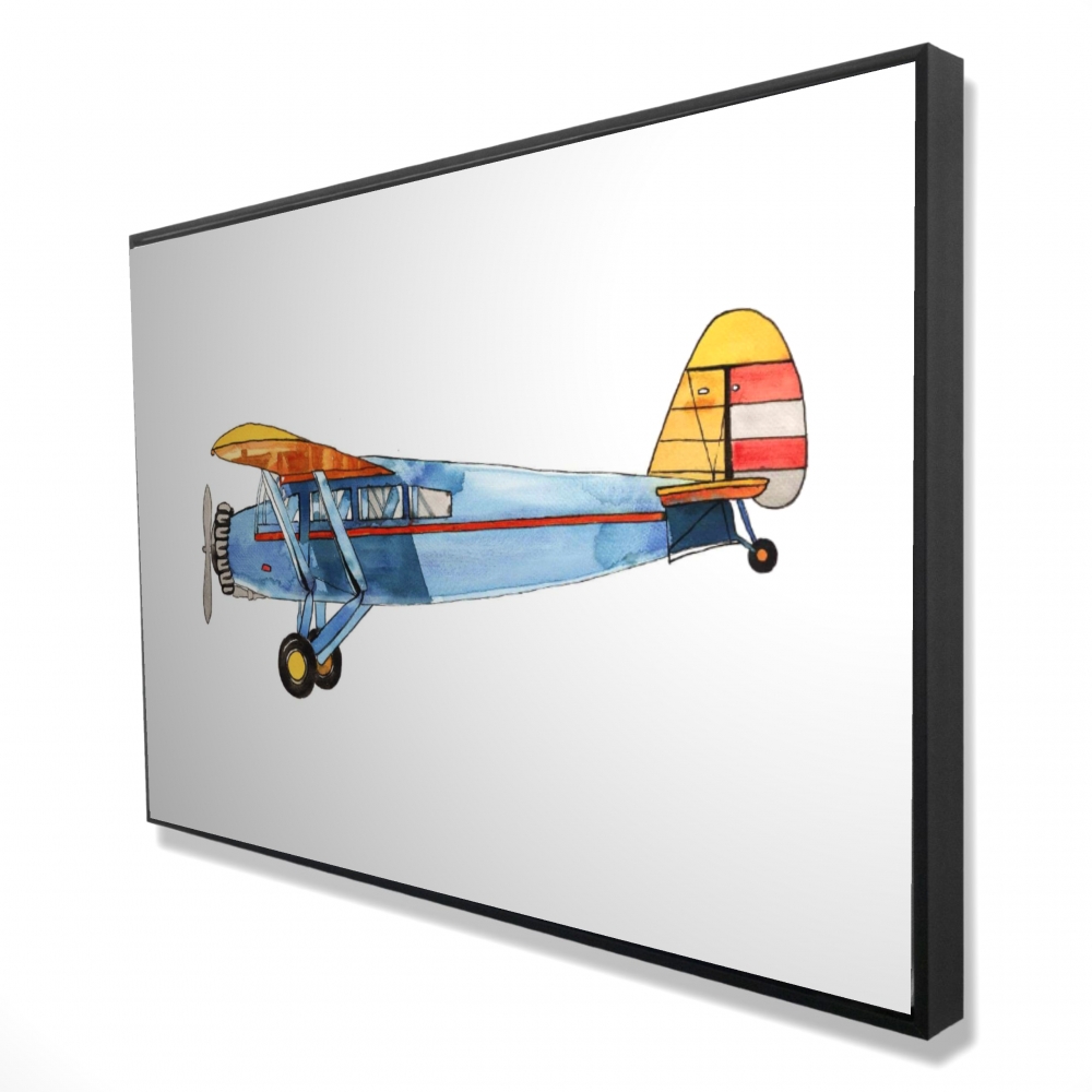 2081-2436-CH10 24 x 36 in. Small Blue Plane - Yellow Transportation Framed Canvas Art