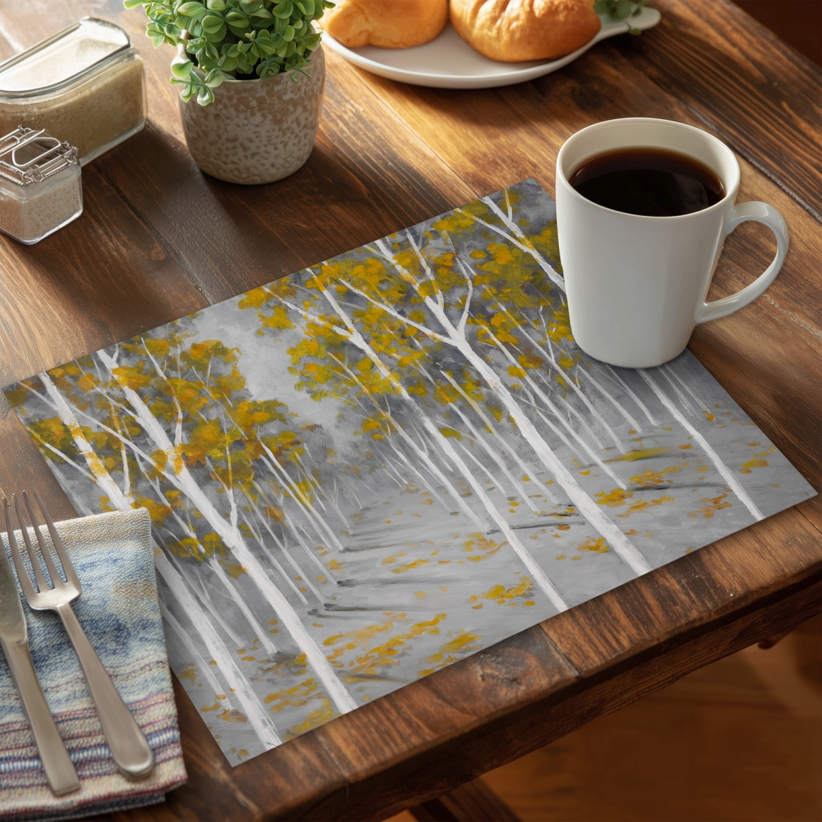 Picture of Begin Home Decor C4PP1418WD2DU7 14 x 18 in. Birch Forest Polyester Placemat - Stylish Home Decor Accent - Set of 4