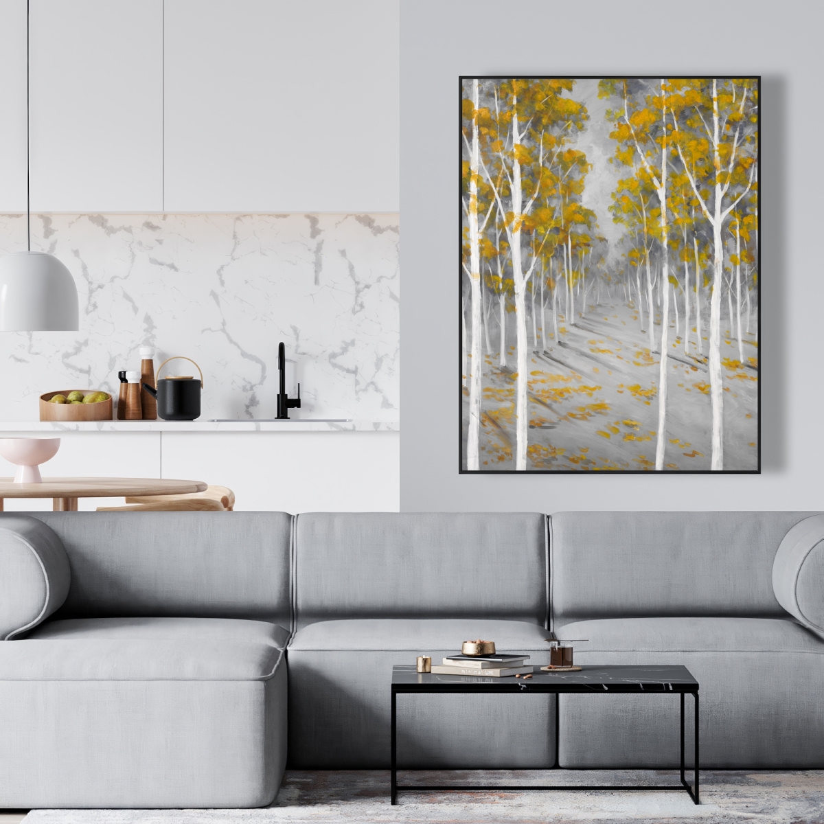 C1FC3648IW2BQ4 36 x 48 in. Birch Forest - Gray Framed Canvas Art for Home Decor