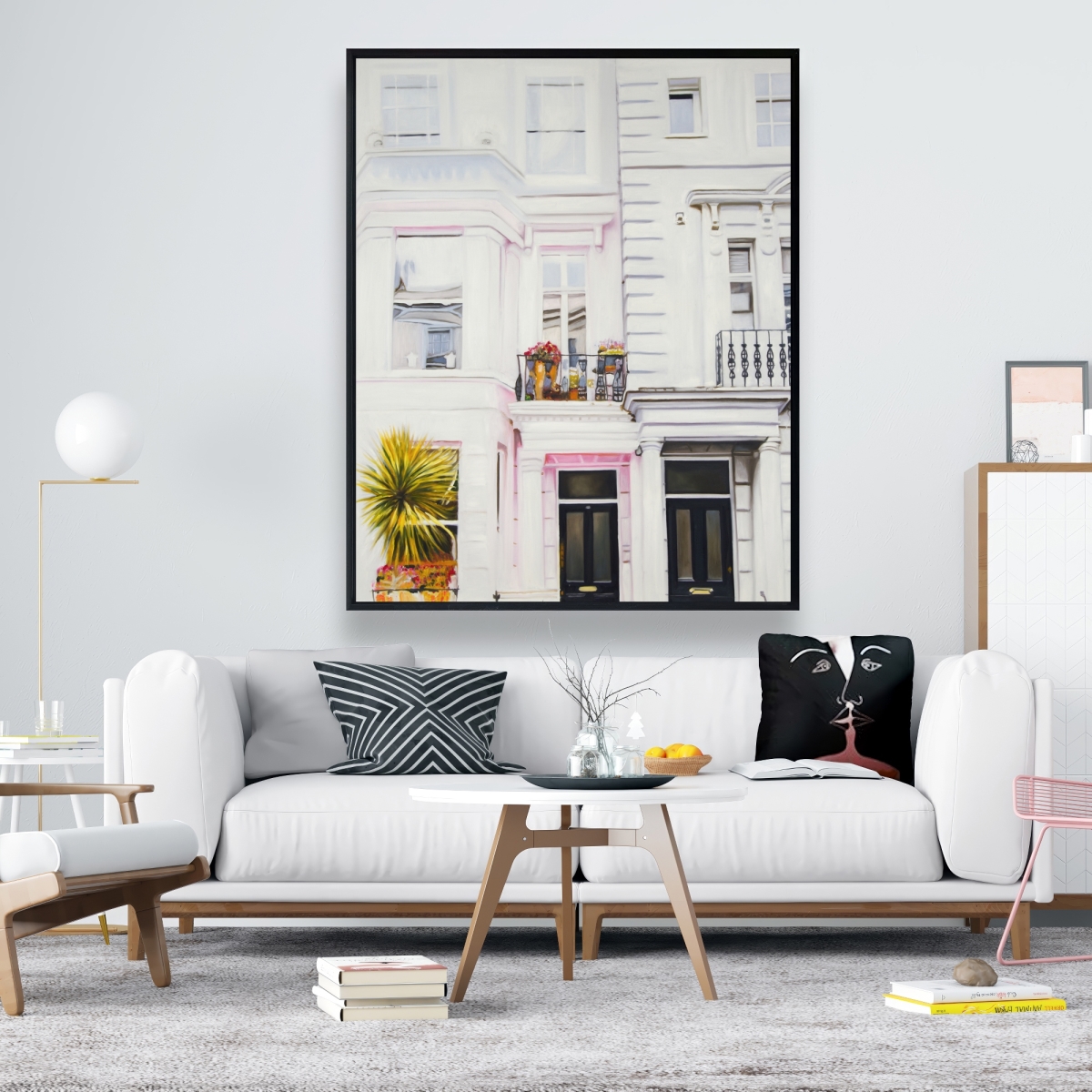 C1FC4860UIDUBS 48 x 60 in. West Coast Houses - Beige Hyperrealist Framed Canvas Art