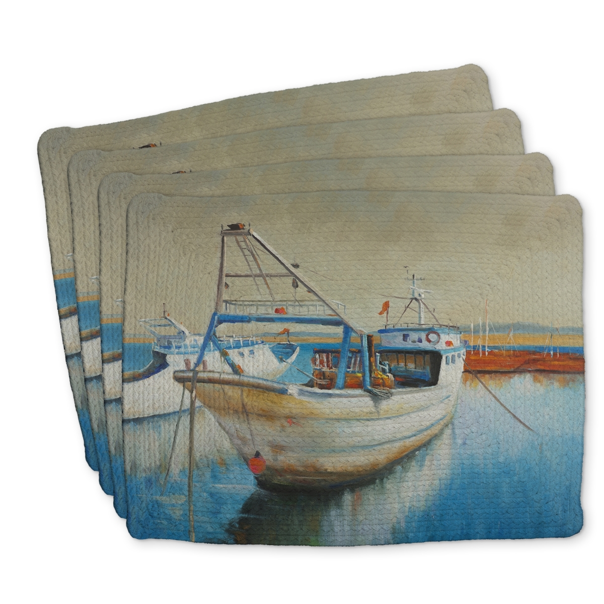 Picture of Begin Home Decor C4BP14182S7FDN 14 x 18 in. Fishing Boat Braided Polyester Placemat - Home Decor Accent - Set of 4