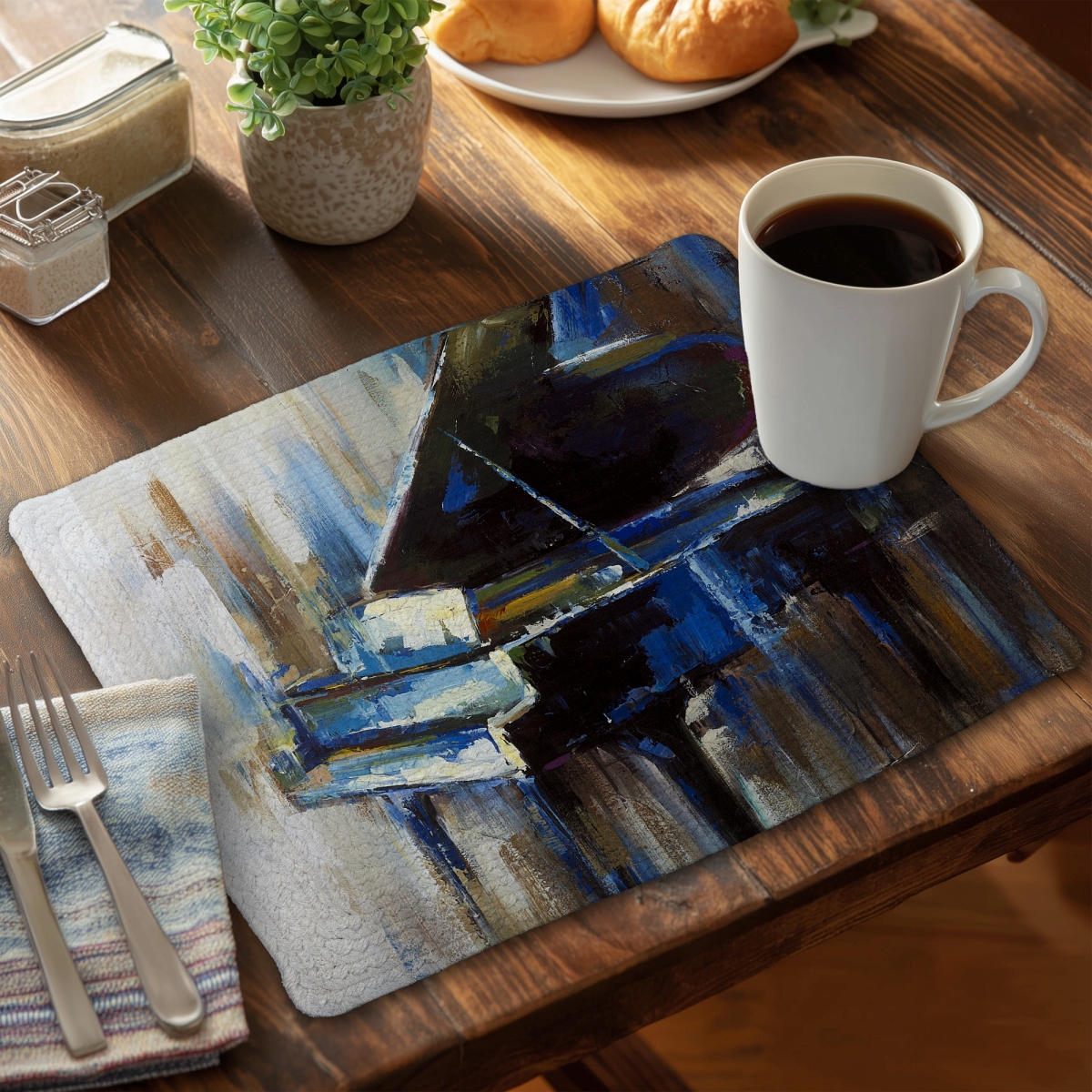 Picture of Begin Home Decor C6BP14186TOE4C 14 x 18 in. Abstract Grand Piano Braided Polyester Placemat - Home Decor - Set of 6
