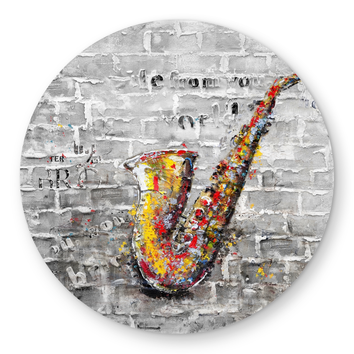 C1COAR55FFQKWO 5 x 5 ft. Graffiti of a Saxophone - Musical Man Cave Outdoor Rug - Round