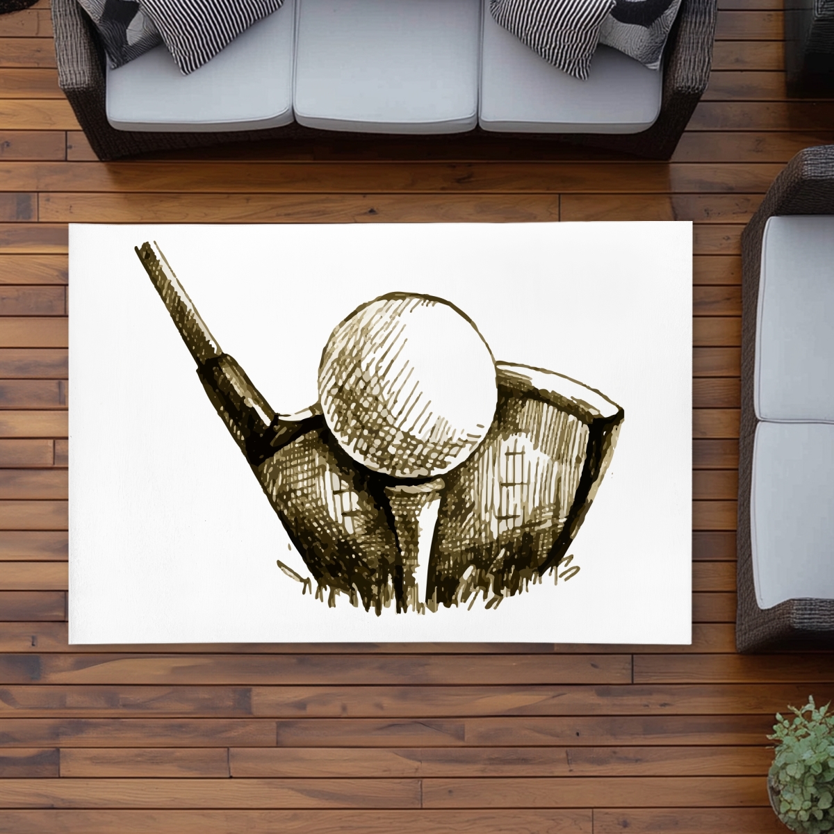 C1ROAR46F2QJIA 4 x 6 ft. Brown Man Cave Outdoor Area Rug - Golf Ball Illustration Decor - Rectangle