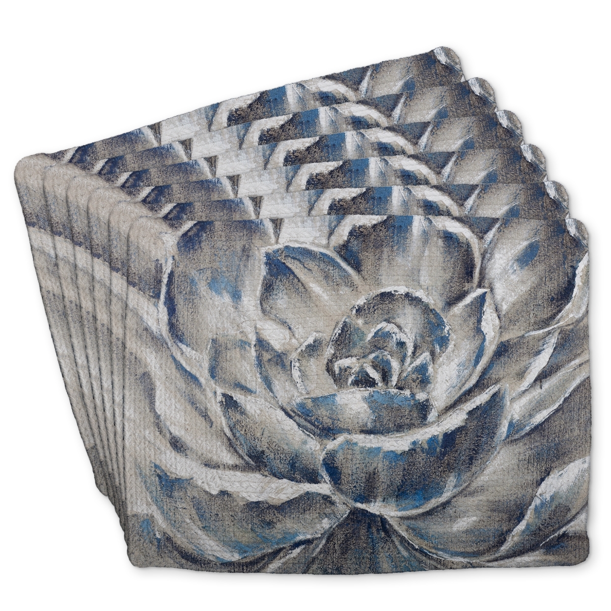 Picture of Begin Home Decor C6BP1418LGJSEA 14 x 18 in. Gray & Blue Flower Braided Polyester Placemat - Home Decor - Set of 6