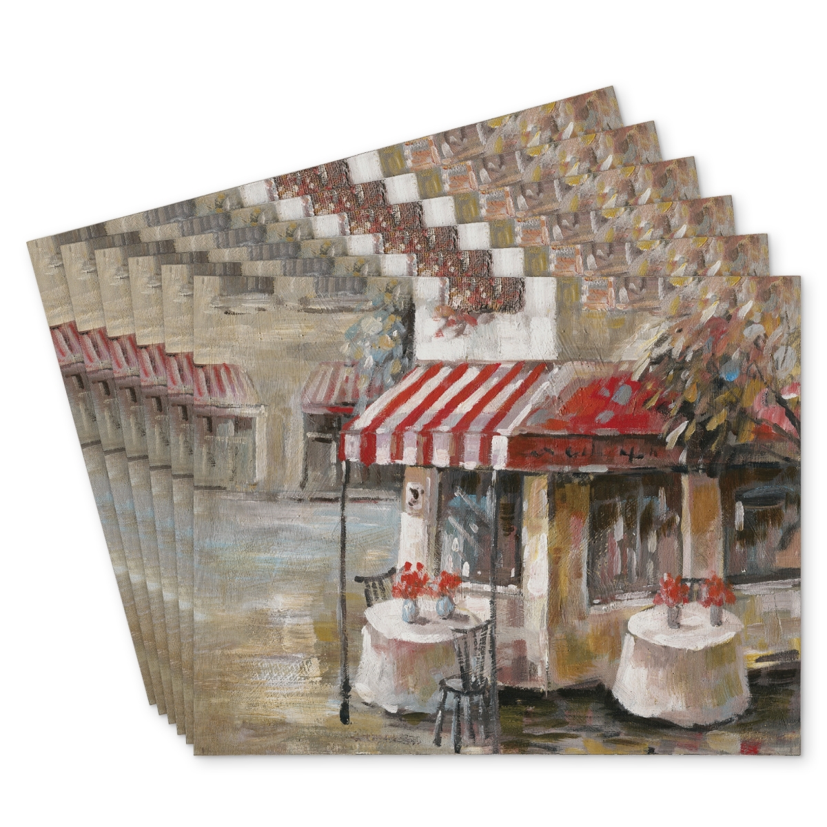 Picture of Begin Home Decor C6PP1418V8UFQ3 14 x 18 in. Sunny Restaurant Terrace Polyester Placemat for Home Decor - Set of 6