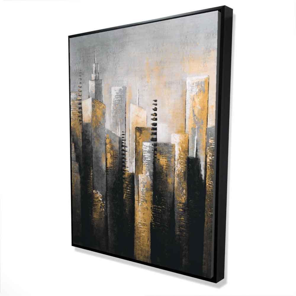 2081-4836-CI275-1 36 x 48 in. Abstract Gold Skyscraper - Contemporary Framed Canvas Art