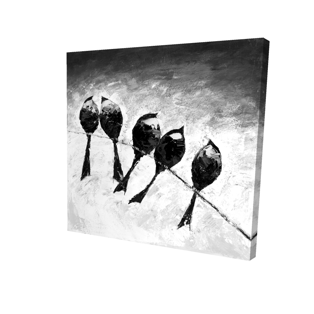 2080-3636-AN115-1 36 x 36 in. Five Birds Perched - Animals Feathers Canvas Home Decor