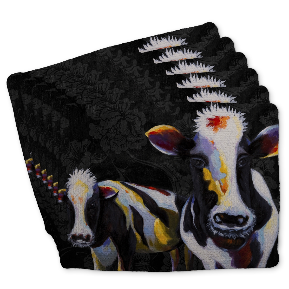 Picture of Begin Home Decor C6BP141878JNZ6 14 x 18 in. Two Funny Cows Victorian Braided Polyester Placemat - Decor - Set of 6