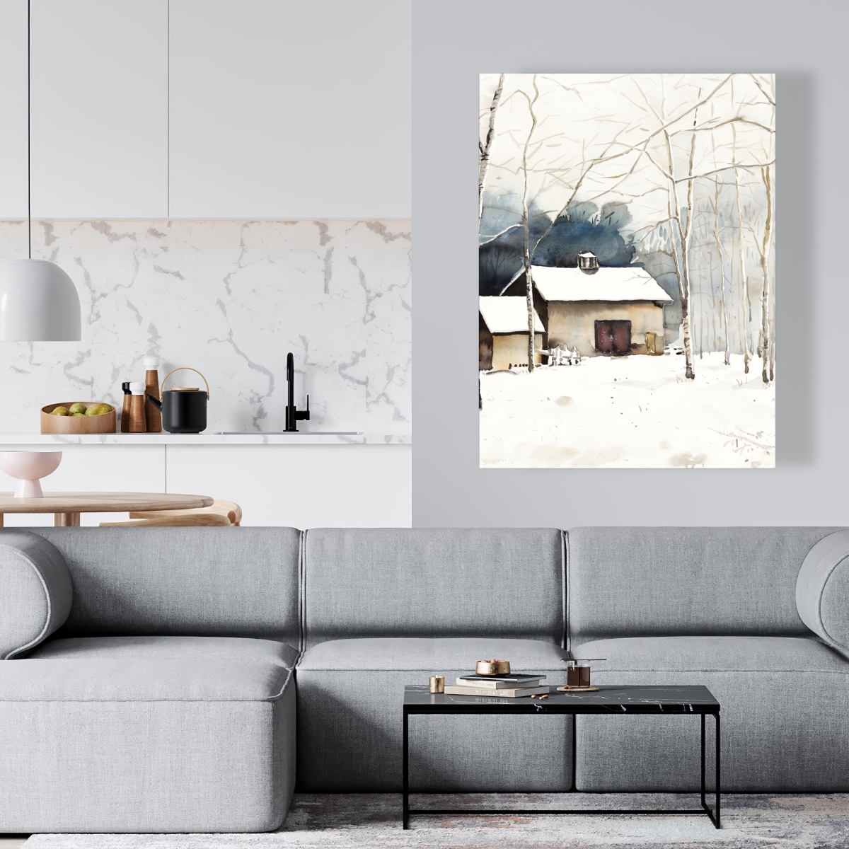 C1RC3648YV1ND6 36 x 48 in. Small Winter Barn - Office White Canvas for Home Decor