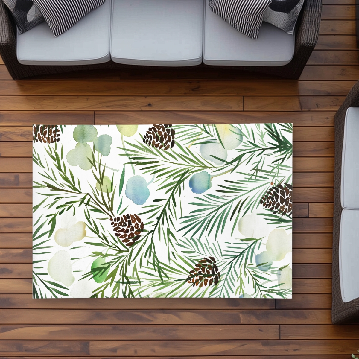 C1ROAR35AOBA95 3 x 5 ft. Pine Cone Pattern - Green Botanical Outdoor Area Rug for Decor - Rectangle