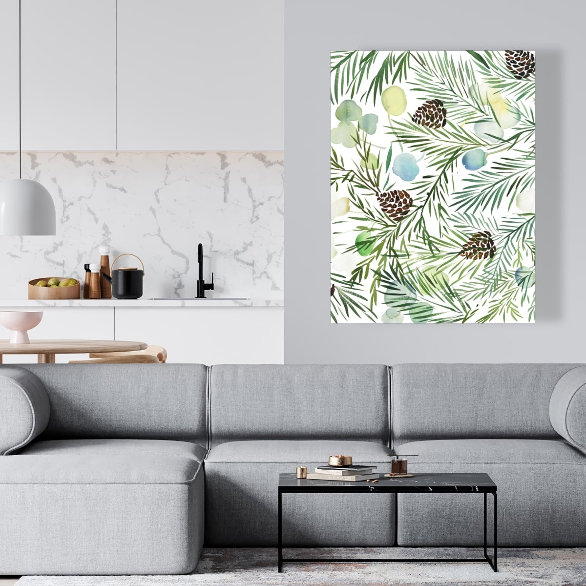 C1RC3648C90Y4C 36 x 48 in. Pine Cone Pattern - Minimalist Leaves Canvas for Home Decor