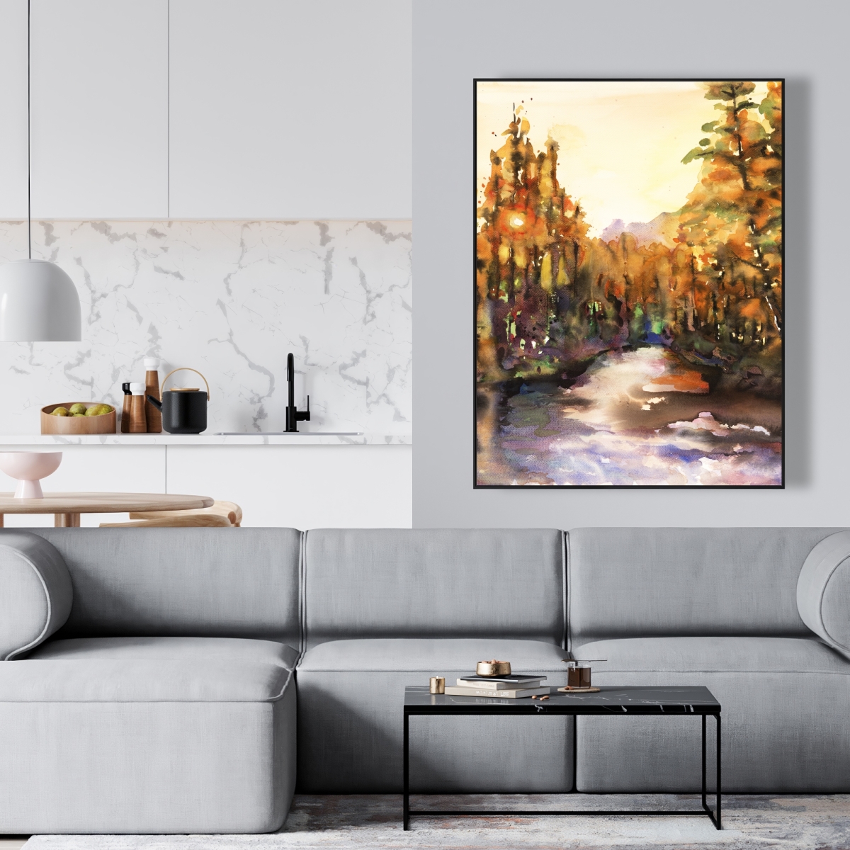 C1FC3648OJ5Z1T 36 x 48 in. Merced River - Hygge Orange Framed Canvas Home Decor