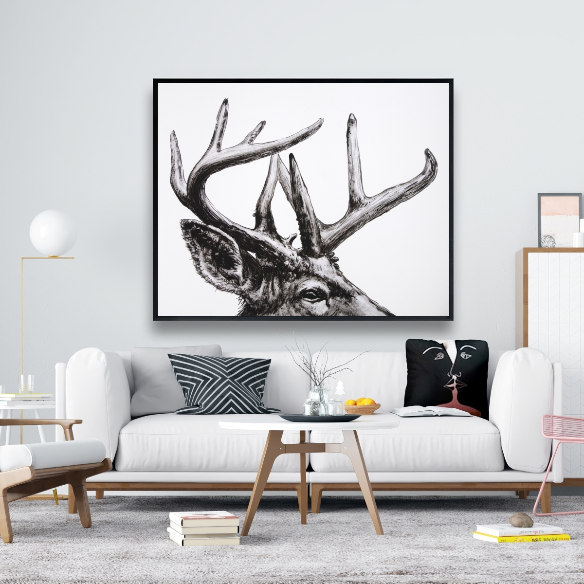 C1FC48606FUHL8 48 x 60 in. Roe Deer Plume - Framed Canvas Art for Home Decor