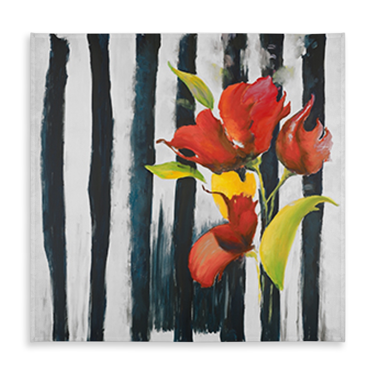 Picture of Begin Home Decor C1TC5858LFCV58 58 x 58 in. Flowers on Black & White Stripes Tablecloth - Indoor Outdoor Decor