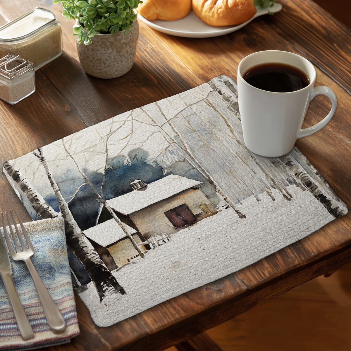 Picture of Begin Home Decor C6BP1418LPRLVV 14 x 18 in. Small Winter Barn Braided Polyester Placemat - Home Decor - Set of 6