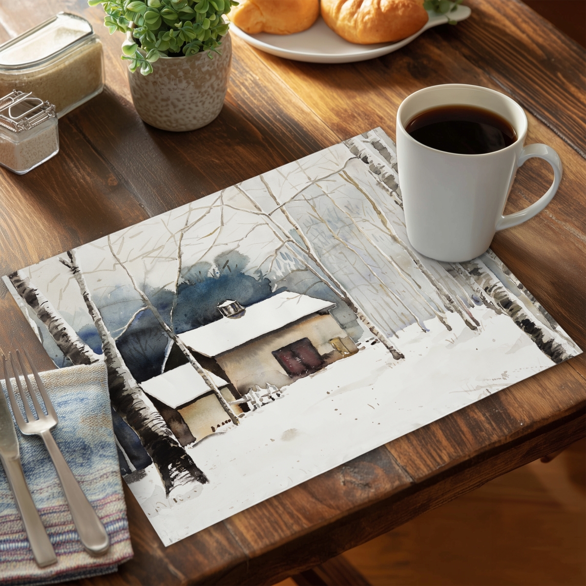 Picture of Begin Home Decor C6PP14186636UN 14 x 18 in. Small Winter Barn Polyester Placemat - Cozy Home Decor - Set of 6