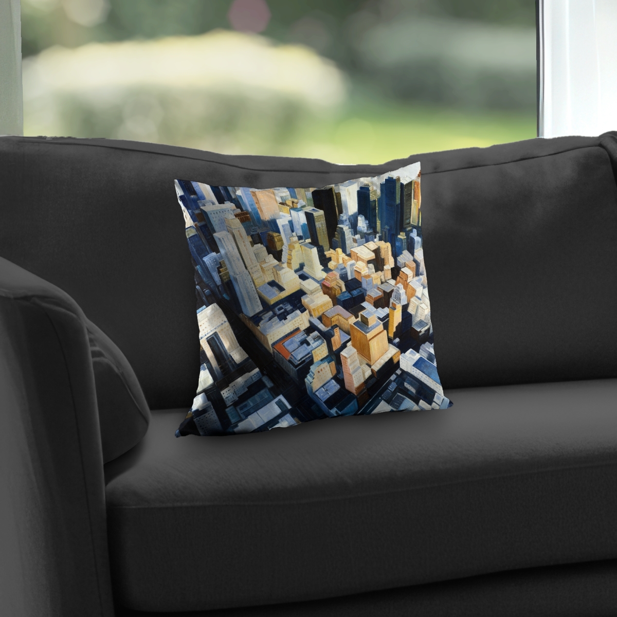 C1PC1414V1DB1A 14 x 14 in. Manhattan View Empire State Building Throw - Office Decor