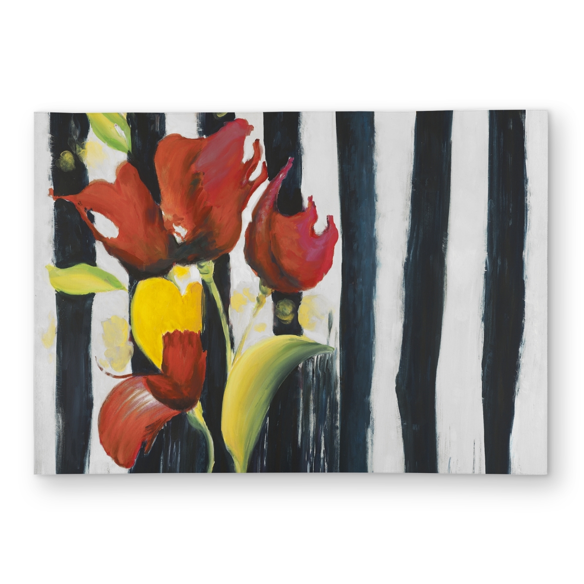 C1ROAR57C8S6YD 5 x 7 ft. Red Flowers on Stripes - Contemporary Shapes Outdoor Rug - Rectangle