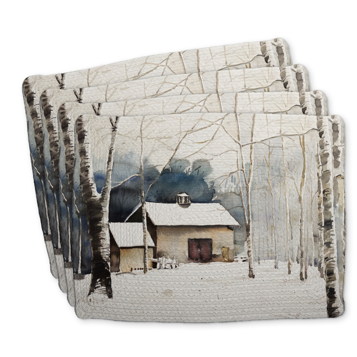 Picture of Begin Home Decor C4BP1418IMH3LG 14 x 18 in. Small Winter Barn Braided Polyester Placemat - Home Decor - Set of 4