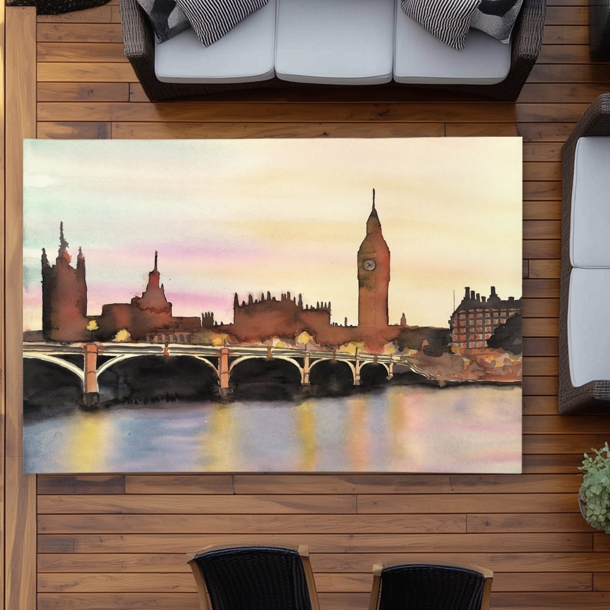 C1ROAR575679C5 5 x 7 ft. Sunset on Big Ben Outdoor Area Rug - Home Decor Illustration - Rectangle