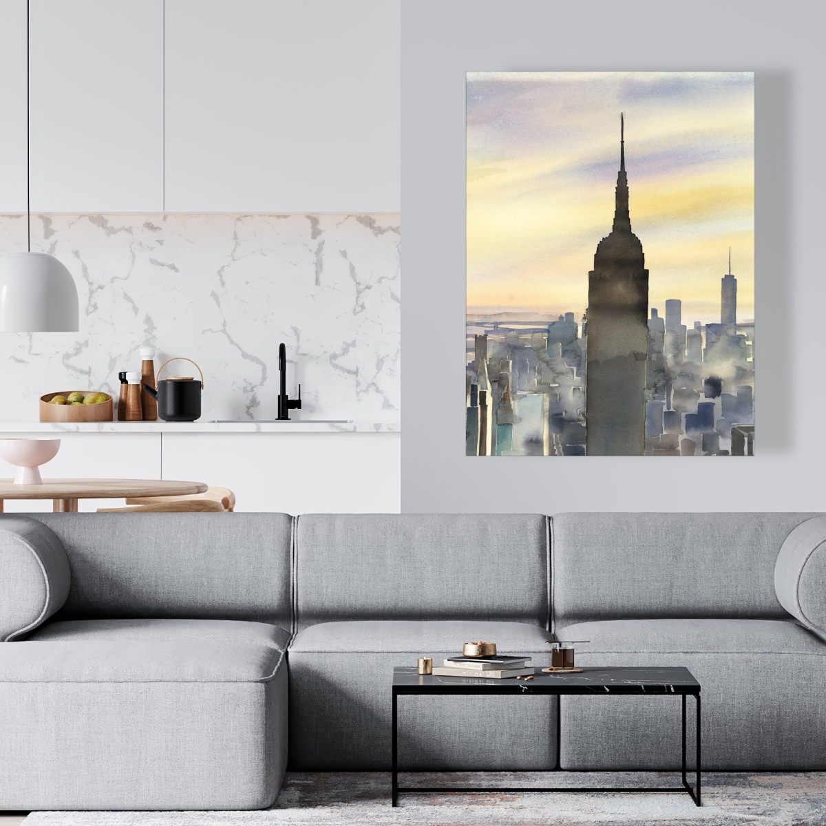 C1RC36489TQ6XU 36 x 48 in. Sunset Over   York City - Gray Canvas Home Decor Art