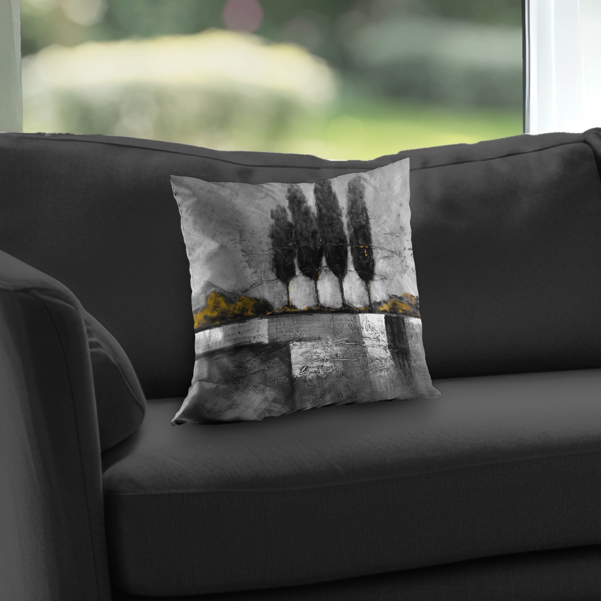 C1PC1414AFPUT0 14 x 14 in. Industrial Landscape with Trees - Gray Poly Twill Throw Decor