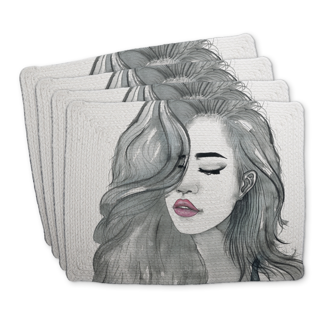 Picture of Begin Home Decor C4BP1418QTI3QE 14 x 18 in. Beautiful Female Hair Braided Polyester Placemat for Home Decor - Set of 4