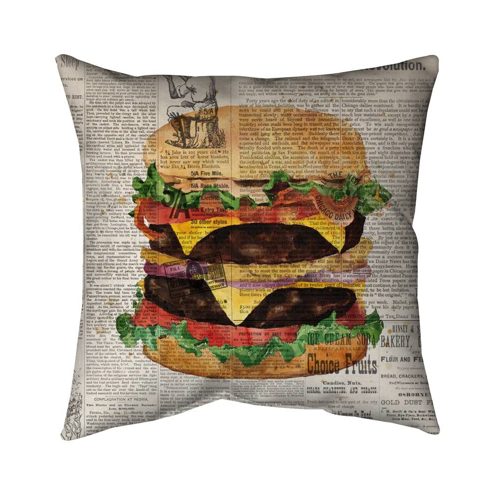 5542-2020-GA79-1 20 x 20 in. Vintage Style All Dressed Double Cheeseburger Throw Pillow - Brown