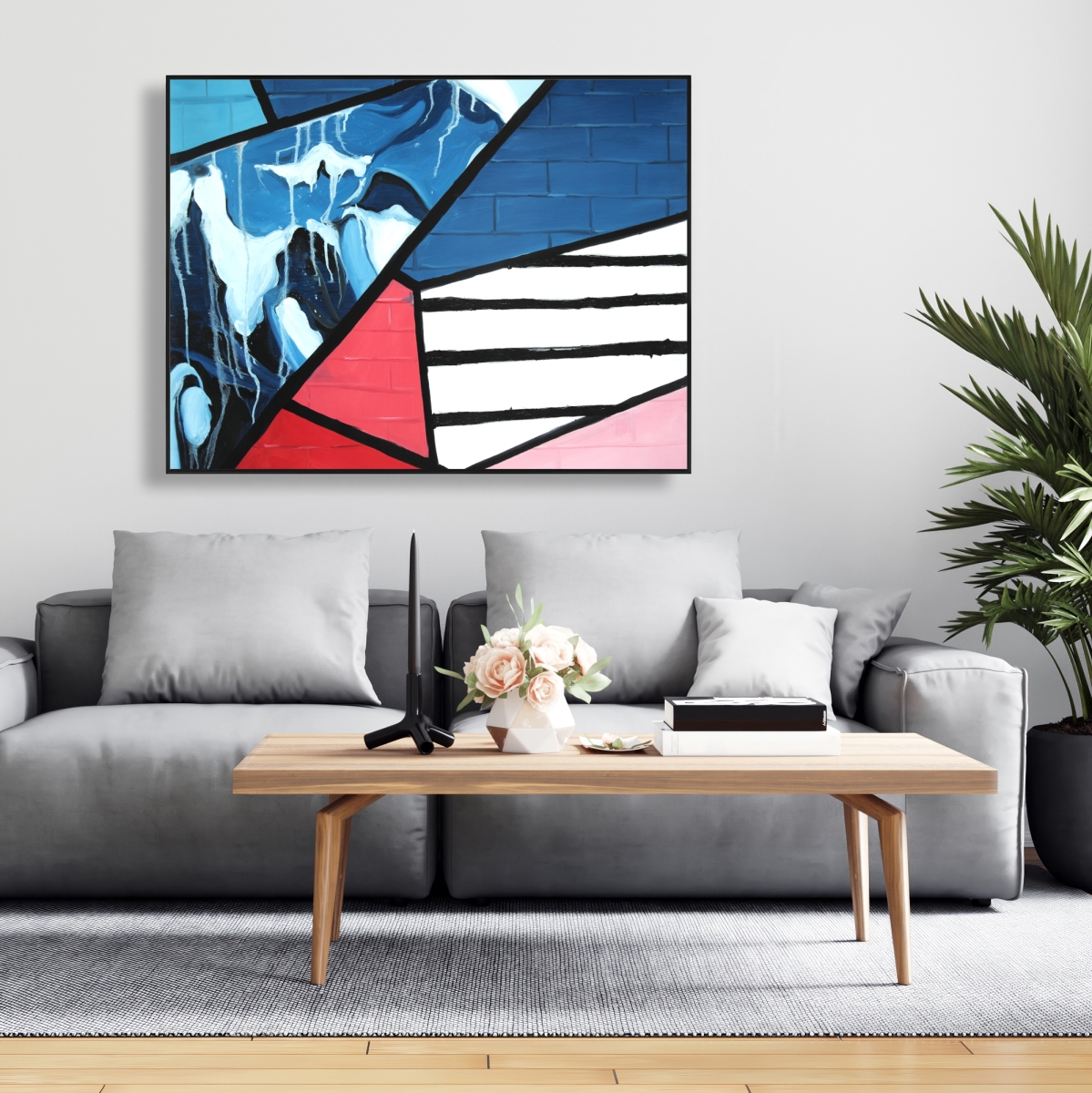 C1FC3648IXYIEF 36 x 48 in. Diagonal Unity - Abstract Red Framed Canvas Home Decor