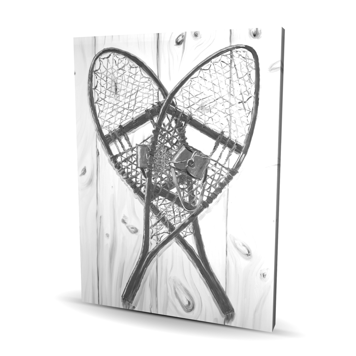 C1RC36483VLFF8 36 x 48 in. Vintage Monochrome Wood Snowshoes - Rustic Gray Canvas Decor