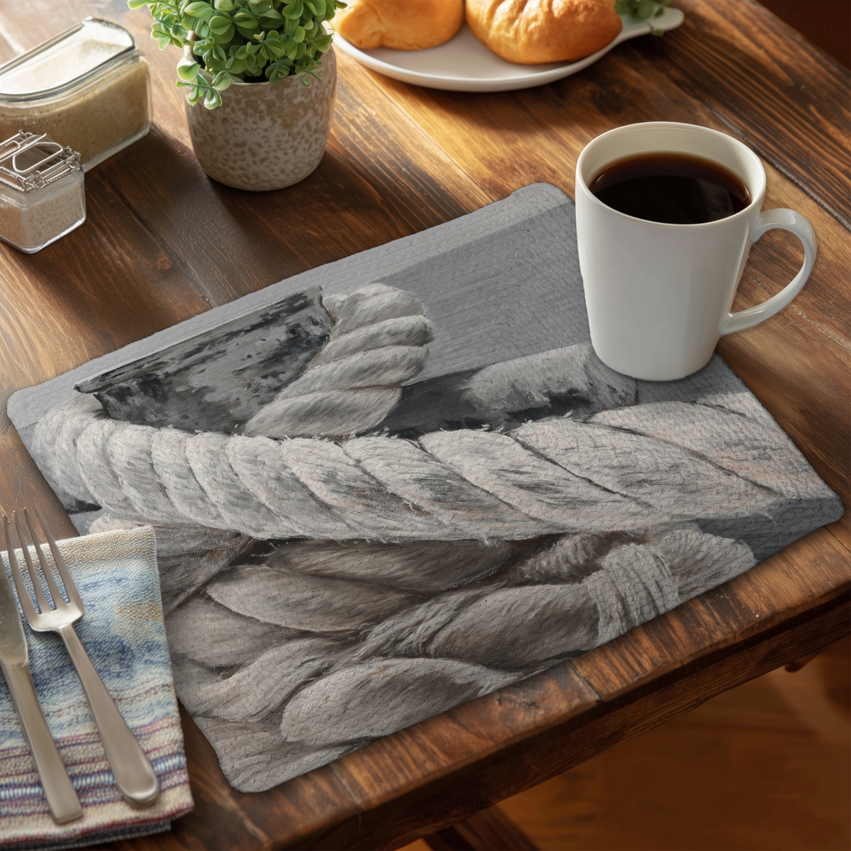 Picture of Begin Home Decor C4BP1418IQJEJM 14 x 18 in. Twisted Boat Rope - Braided Polyester Placemat for Home Decor - Set of 4