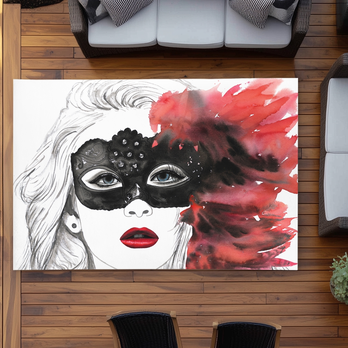 C1ROAR57BS2JMX 5 x 7 ft. Masked Ball - Black Fashion Outdoor Area Rug for Home Decor - Rectangle