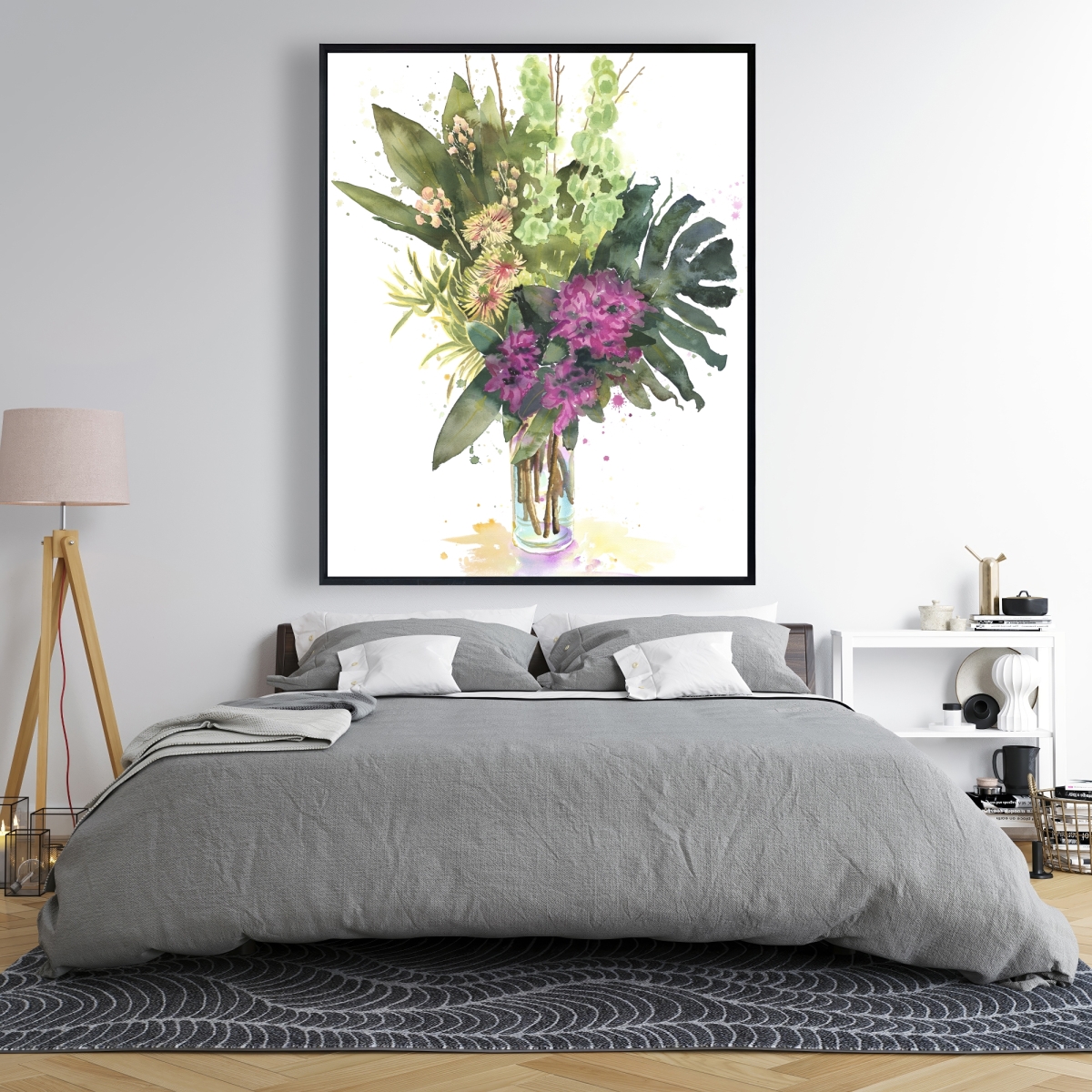 C1FC4860PCGS3A 48 x 60 in. Tropical Flower Assemblage - Framed Canvas for Livingroom Decor