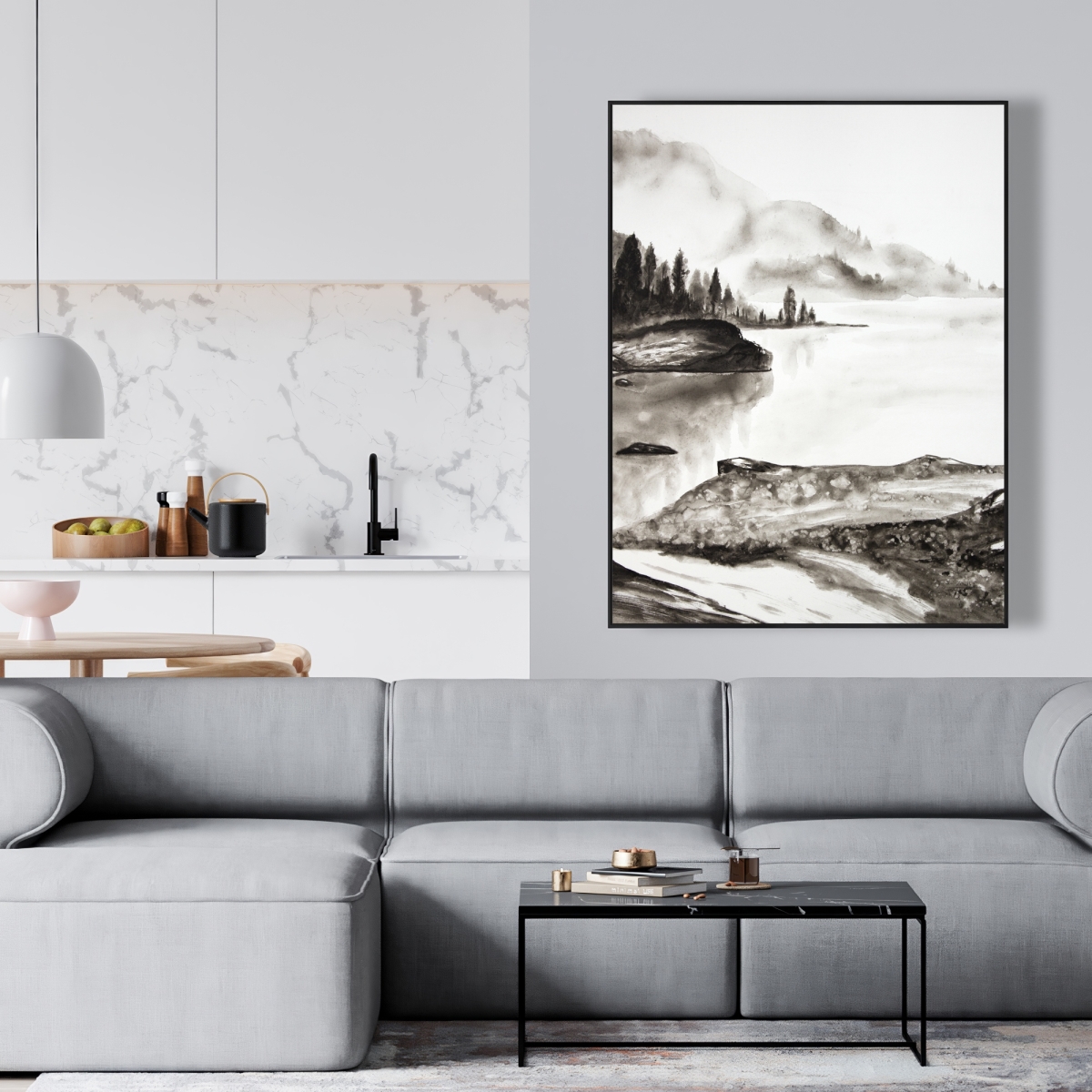 C1FC3648568MFV 36 x 48 in. Peaceful Landscape - Trees Black Framed Canvas for Home Decor