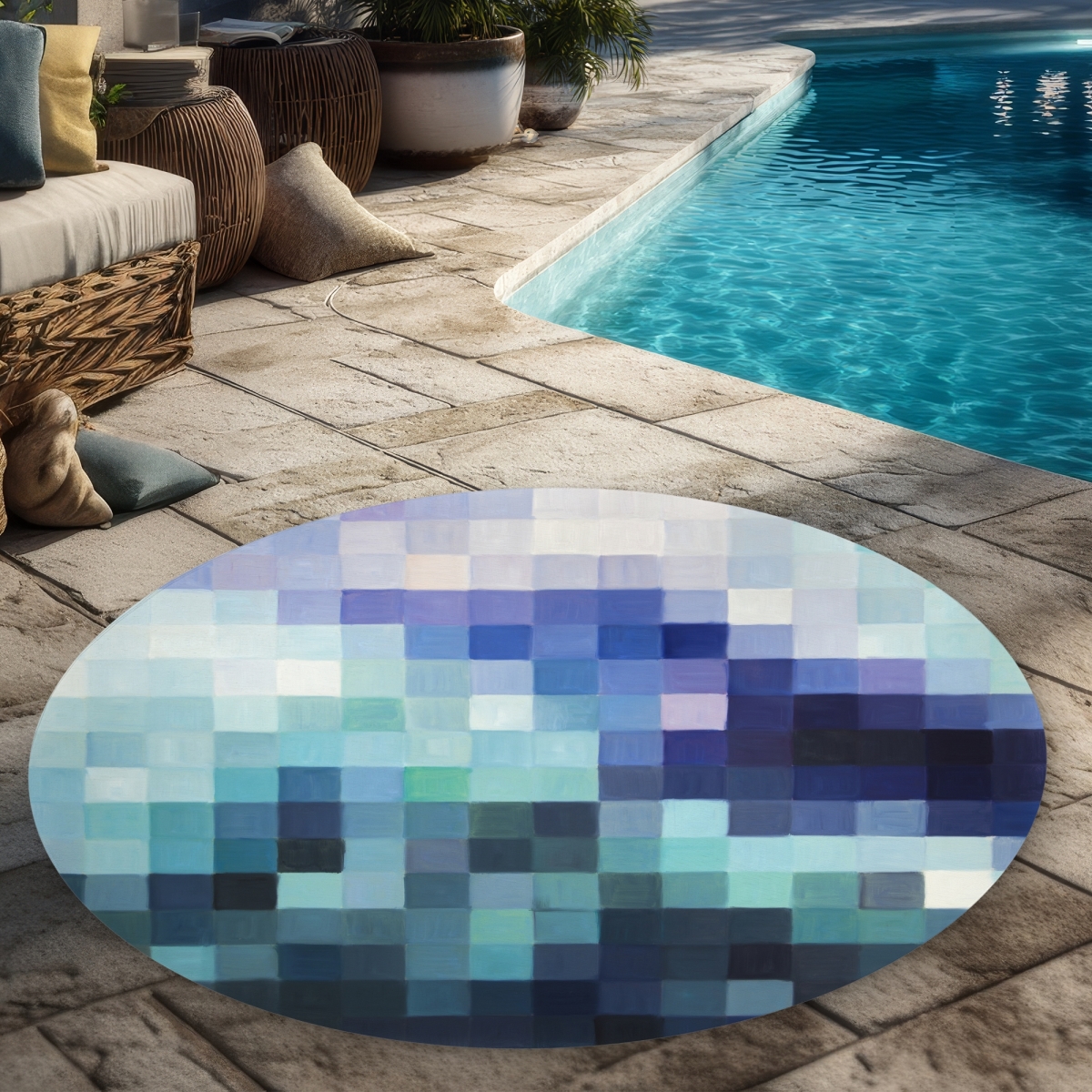 C1COAR551GOPR7 5 x 5 ft. Pixelized Landscape Rug - Modern Round Outdoor Bedroom Decor