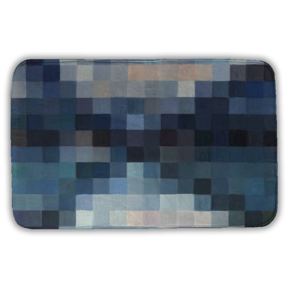 5930-2134-MI104 21 x 34 in. Pixelated Mountainous Landscape Blue Modern Bath Mat - Home Decor