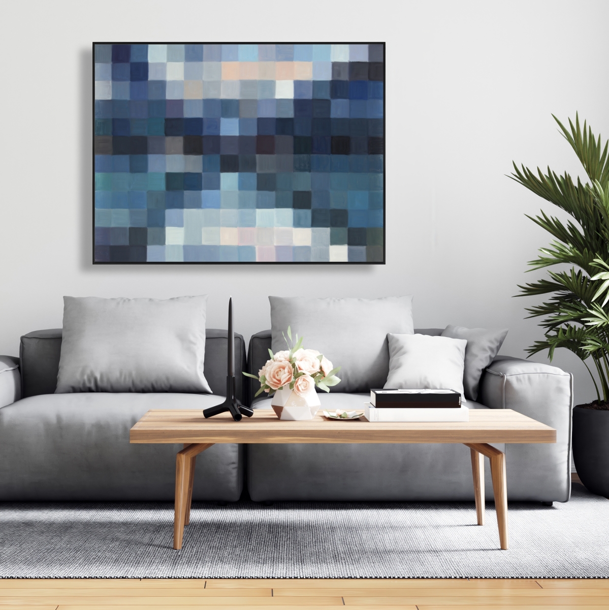 C1FC3648SCGKS5 36 x 48 in. Pixelated Mountainous Landscape - Blue Modern Framed Canvas
