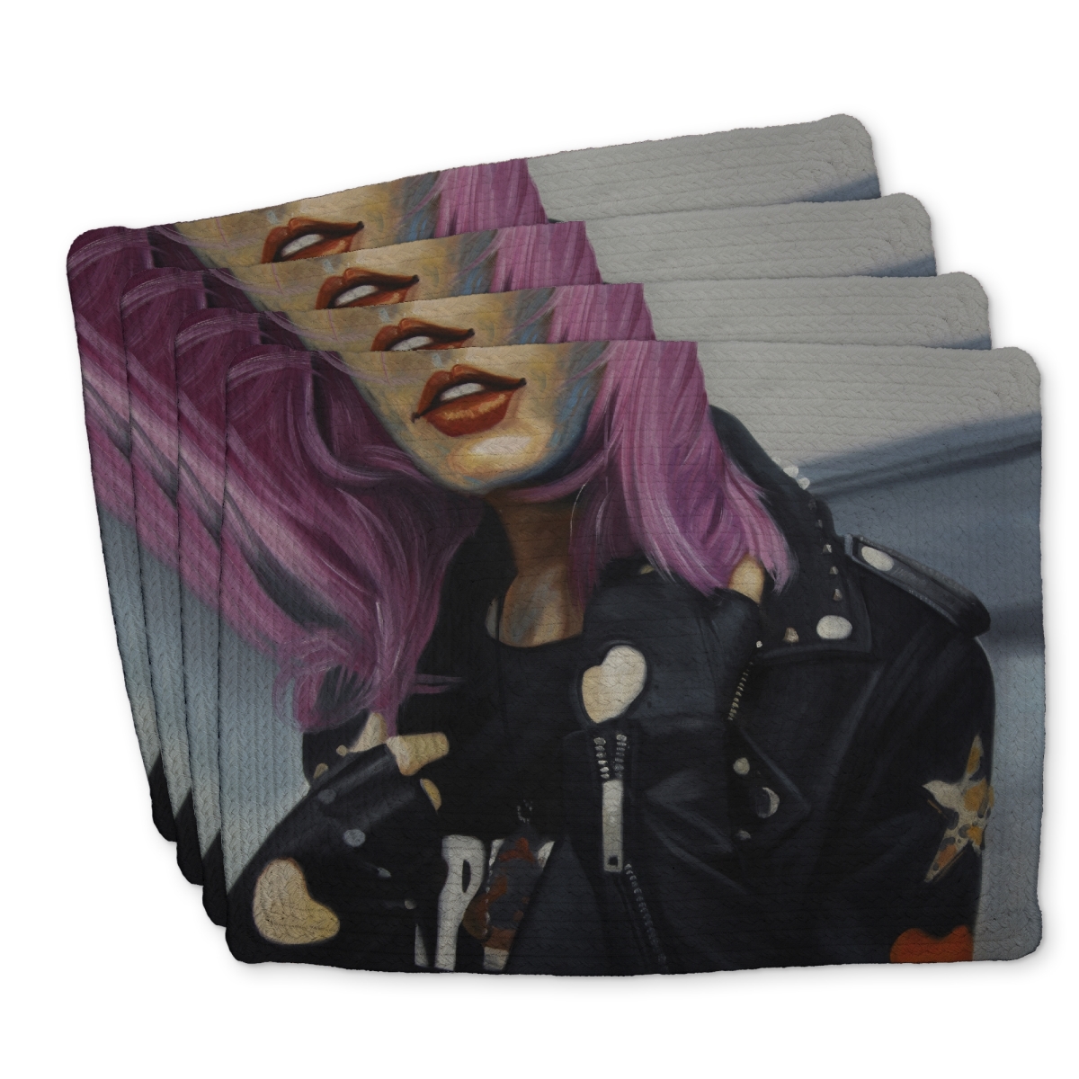 Picture of Begin Home Decor C4BP14184NTB95 14 x 18 in. Young Punk Woman Braided Polyester Placemat - Home Decor - Set of 4