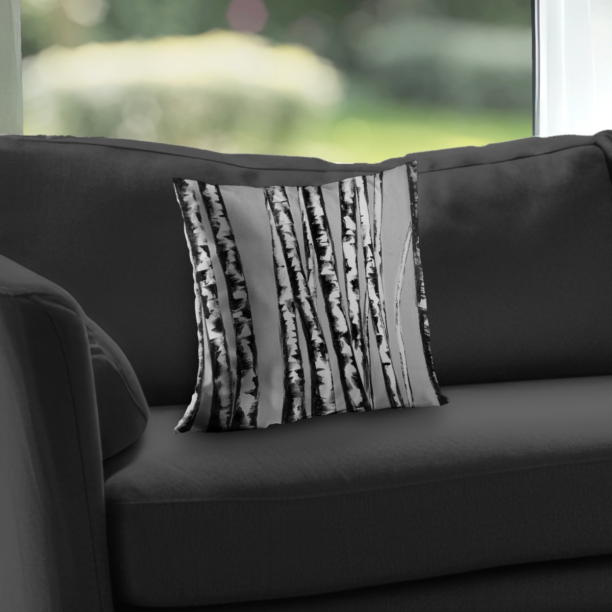 C1PC1414UV231S 14 x 14 in. Birches Intersecting Gray Trees Poly Twill Throw - Home Decor