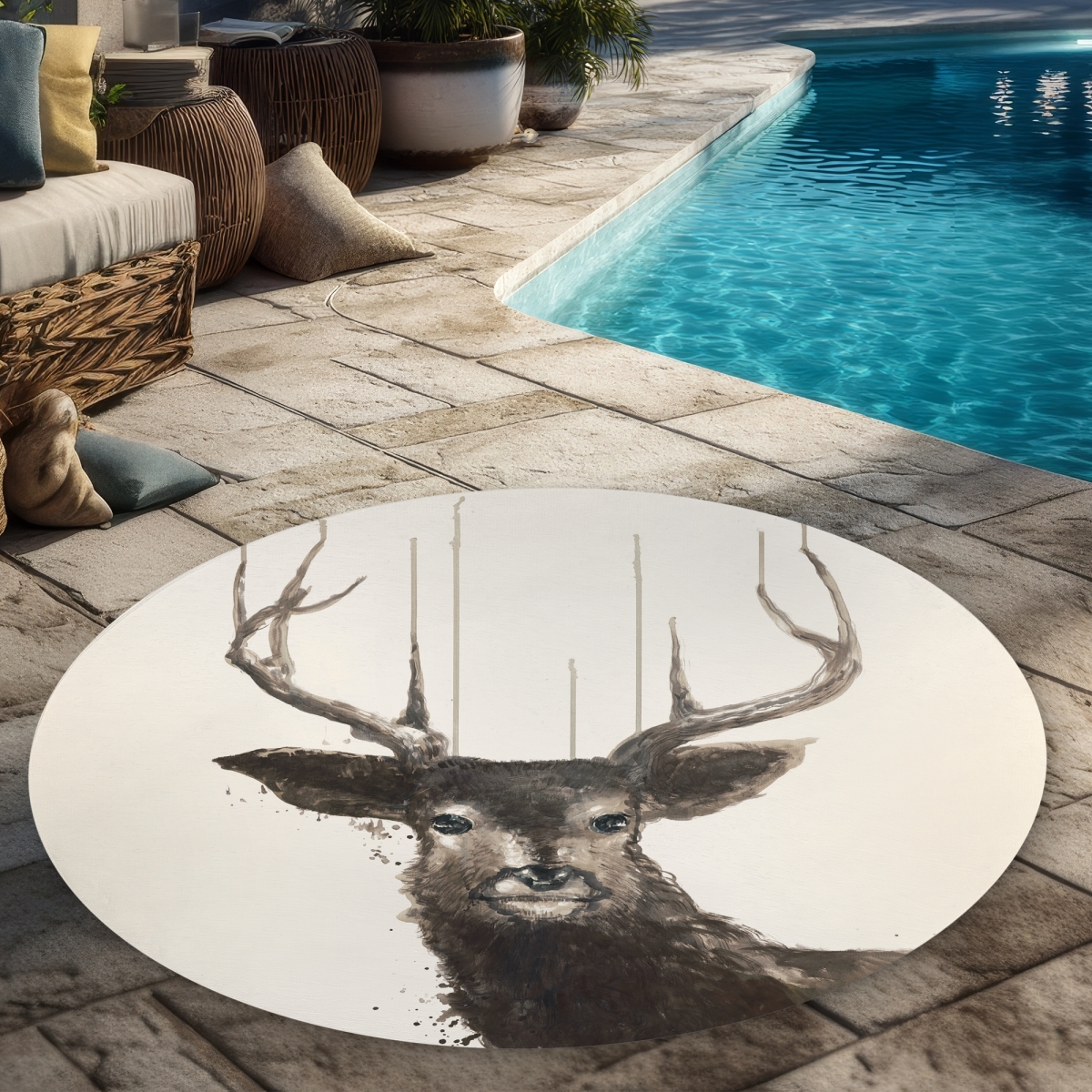 C1COAR559G90MS 5 x 5 ft. Abstract Deer - Rustic Round Outdoor Area Rug for Home Decor