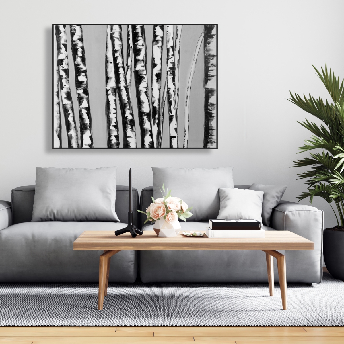 C1FC3648YK7NHB 36 x 48 in. Birches Intersecting - Contemporary Landscapes Canvas Art