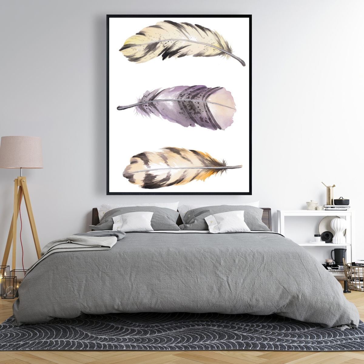 C1FC48606GK1MC 48 x 60 in. Horizontal Striped Feather Set - Framed Canvas Home Decor