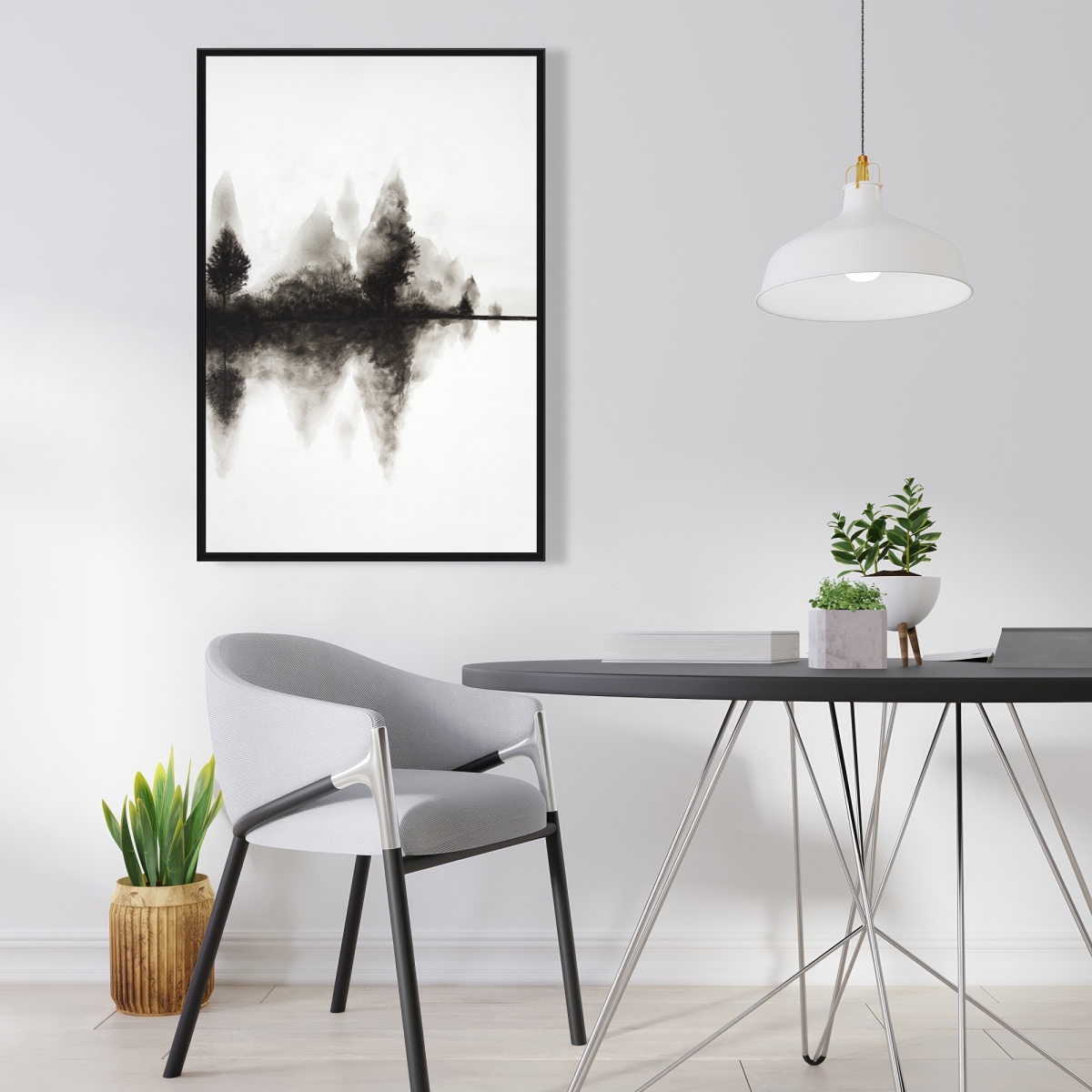 C1FC2436FAW38Y 24 x 36 in. Reflection - White Trees Framed Canvas for Home Decor