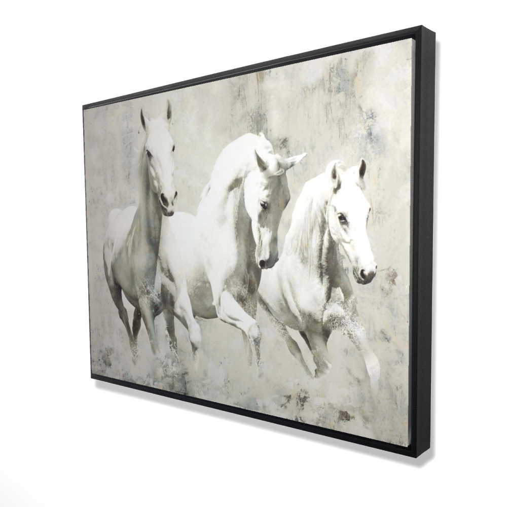 2081-3648-AN7 36 x 48 in. Three White Horses Running - Beige Office Framed Canvas Decor