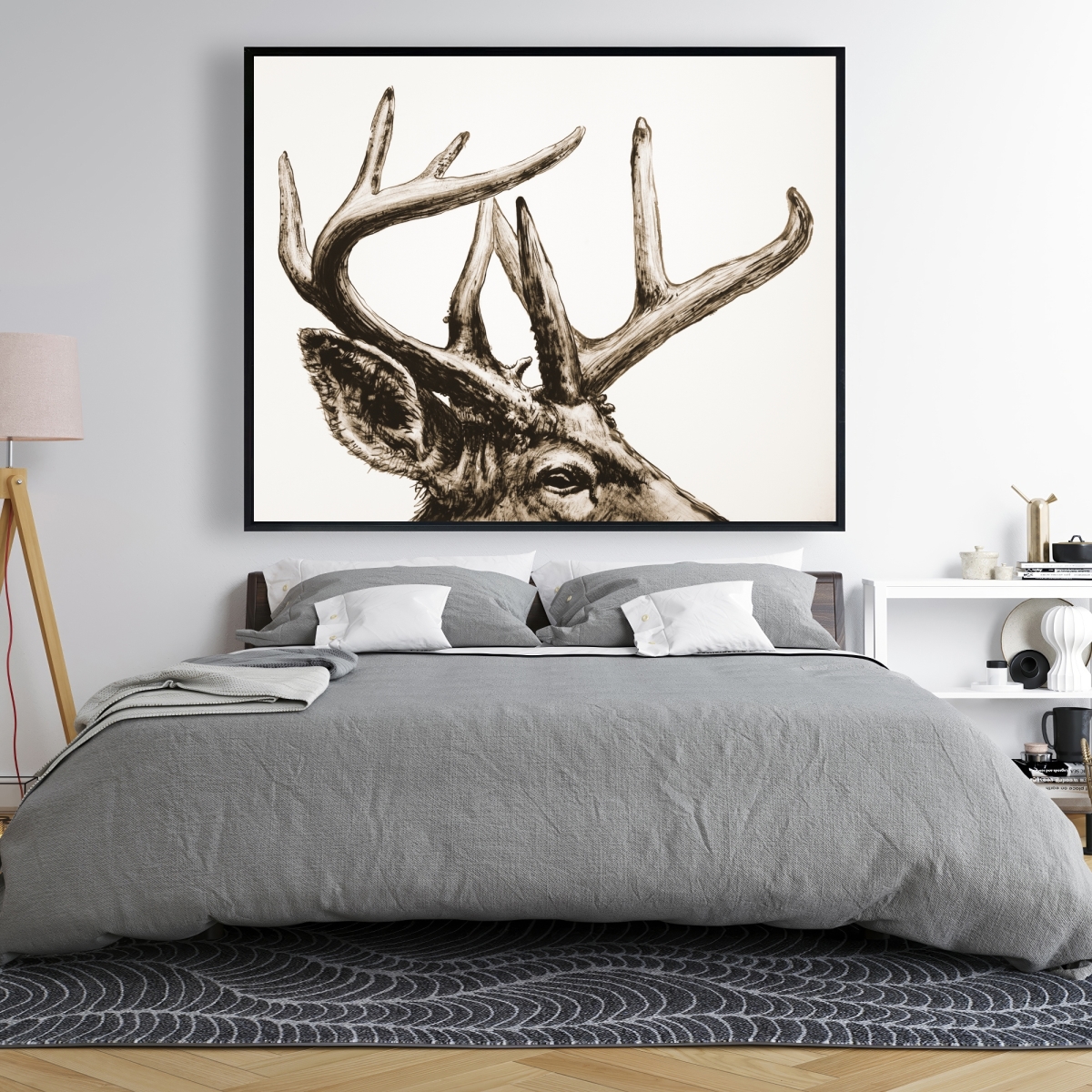 C1FC4860Z65531 48 x 60 in. Roe Deer Plume Sepia - Rustic Beige Framed Canvas Decor
