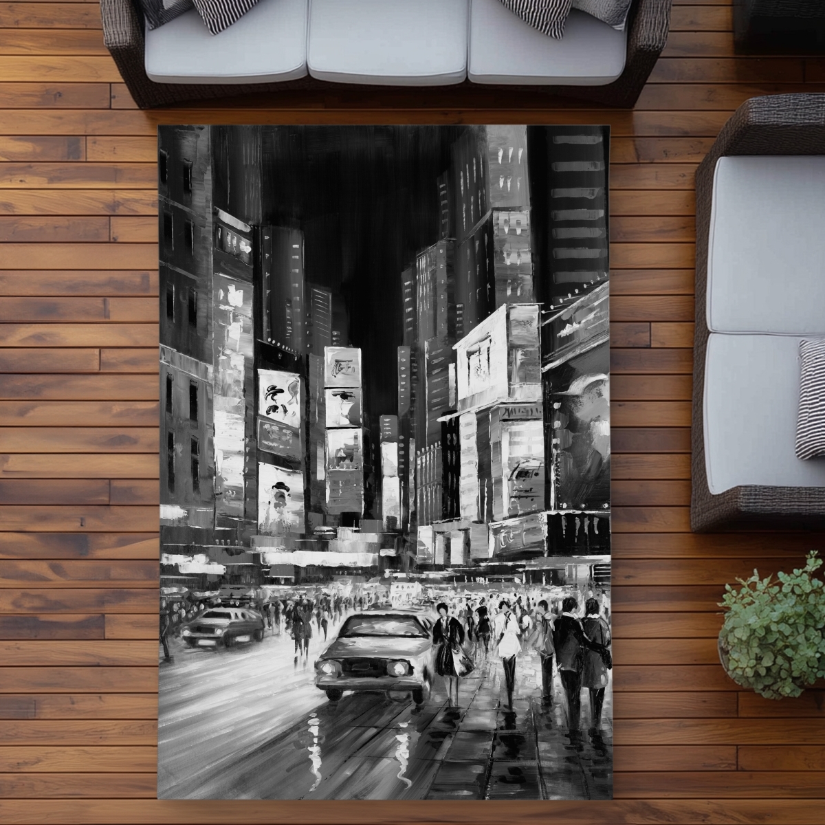C1ROAR579IV03Y 5 x 7 ft. Times Square Monochrome - Contemporary Car Outdoor Area Rug - Rectangle